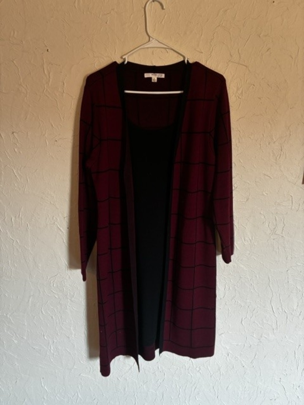 Studio One New York Maroon Windowpane Midi Dress Layered One Piece S - Picture 2 of 8